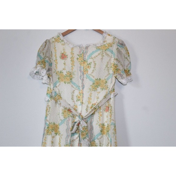 Vintage Floral Prairie Peasant Lace Maxi Dress Bridgeton Ivory Women's 13 H14102 - Picture 9 of 11